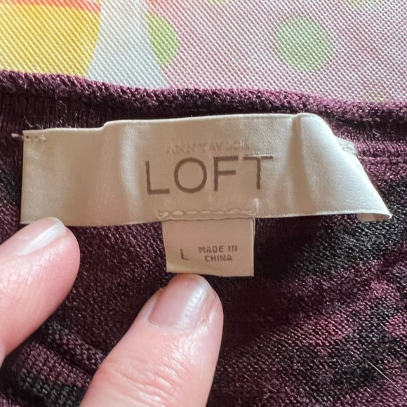 Loft Burgundy and Black Zebra Patterned, Semi-Sheer Cardigan - Large - Picture 4 of 5